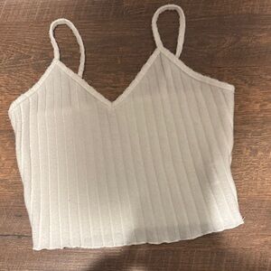 SHEIN Cream Ribbed V-Neck Cami